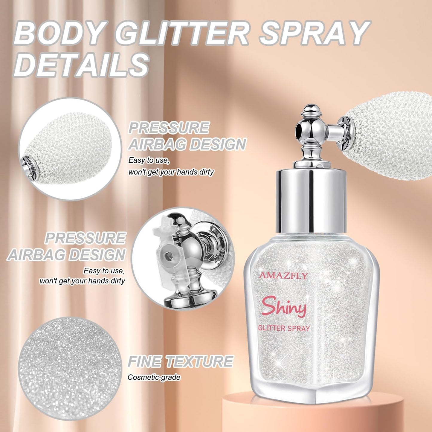 Hair and Body Glitter Spray, Shimmering Powder Sparkle Powder Makeup, Glitter Loose Sparkle Makeup for Body Highlighter,Festival Prom Rave Accessories (Pearl White)