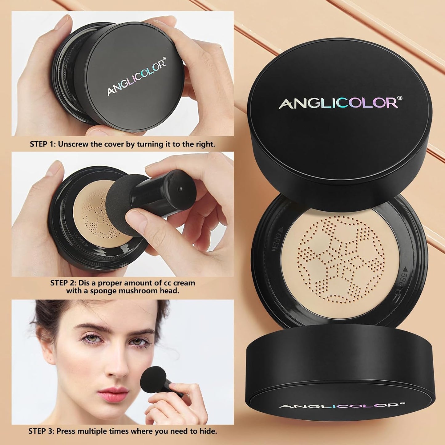 Mushroom Head Air Cushion CC Cream Strong Concealer 2PC,Face Makeup Cushion Foundation Long Lasting,Moisturizing BB Cream Makeup Base Primer Even Skin Tone for All Skin Types (2PC 03, 200g)