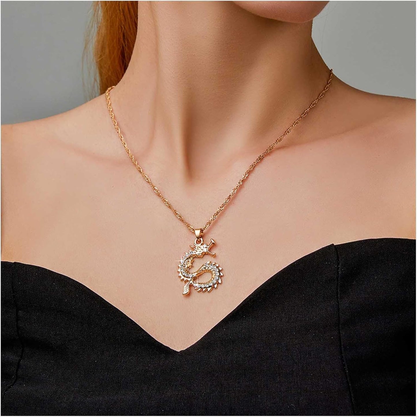 Vintage Dragon Pendant Necklace Punk Dragon Necklace Ancient Dragon Choker Necklace Gold Flying Dragon Necklace Jewelry for Women