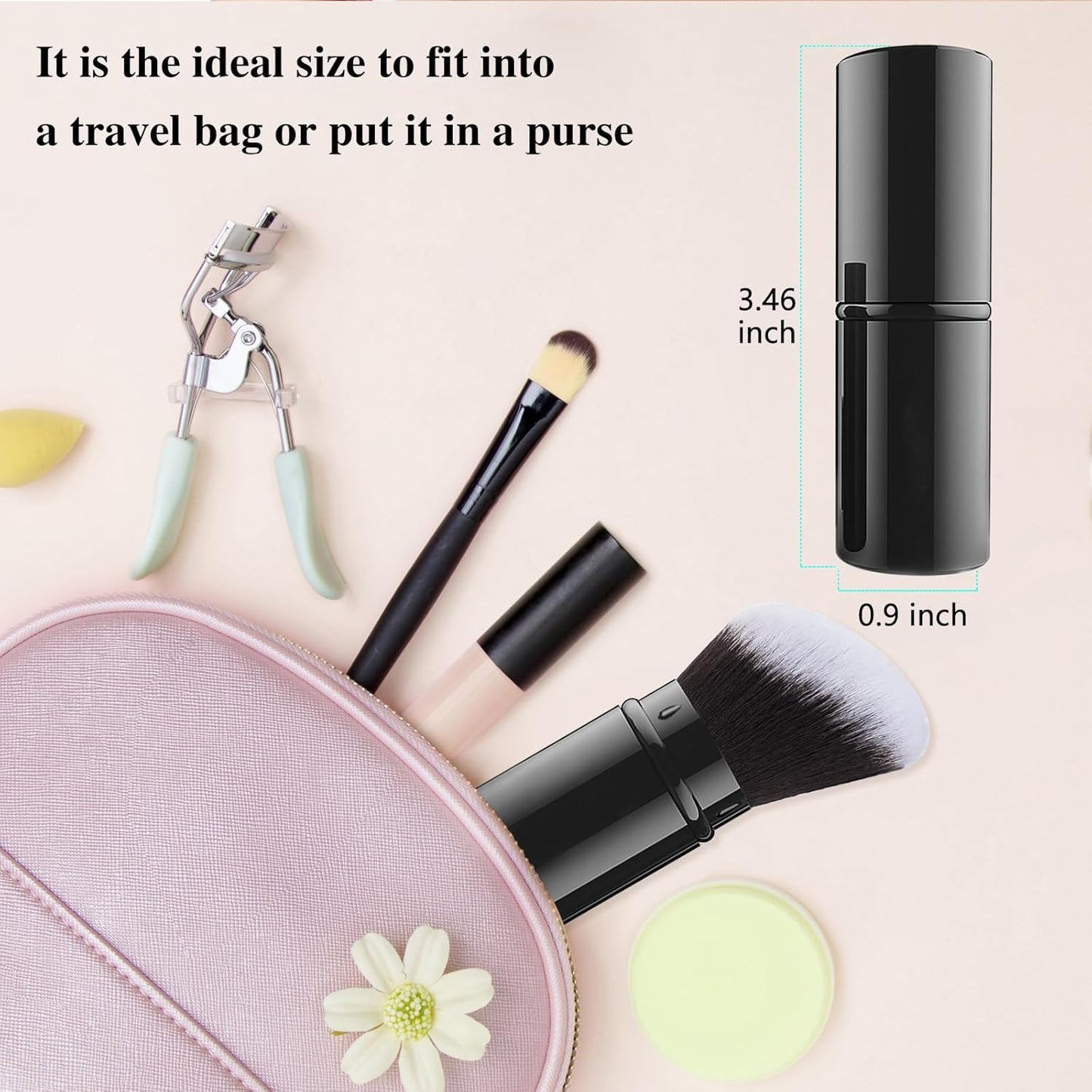 Falliny Retractable Kabuki Makeup Brush, Angled Travel Powder Blush Brush Foundation Makeup Brush with Cover for Blush, Sunscreen,Bronzer, Buffing, Concealer,Highlighter, Powder Cosmetics
