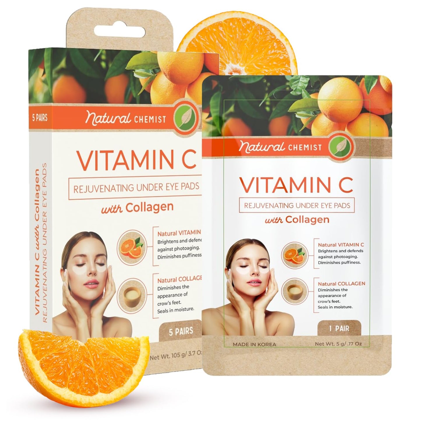 Vitamin C & Collagen Under Eye Pads - 15 Pairs (3 Pack), Reduce Dark Circles, Puffiness, Fine Lines, Anti Aging, Cruelty Free, Korean Skin Care, All Skin Types