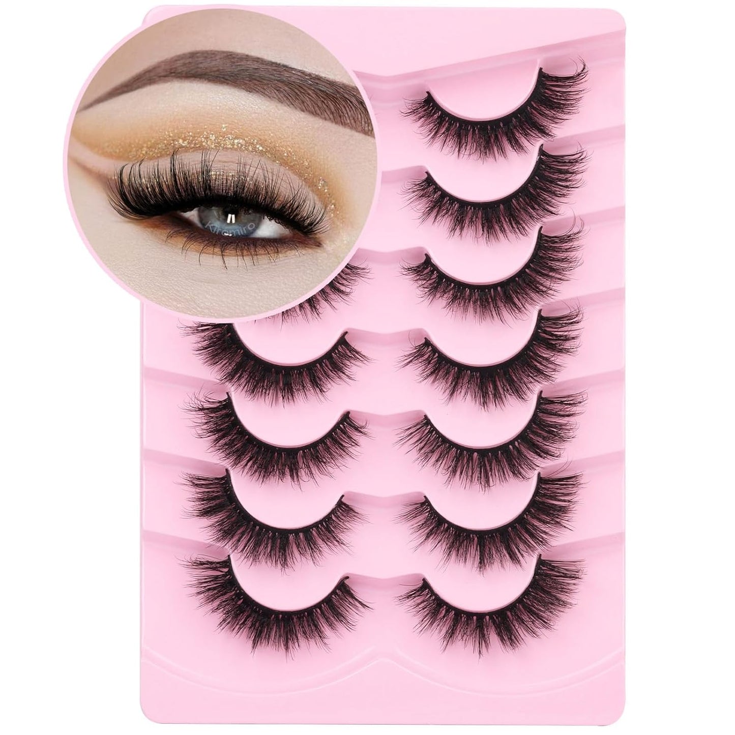 Kiromiro Lashes False Eyelashes Cat Eye Faux Mink Lashes Wispy Strip Lash 6D Volume Fake Lash Natural Look Eyelashes Pack 7 Pairs