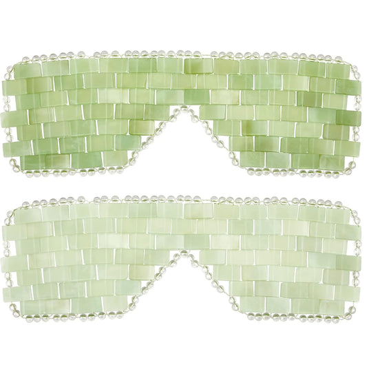 Hercicy 2 Pcs Jade Eye Mask Green Jade Stone Eye Mask Facial Cooling Mask for Alleviate Puffiness Face Massage Relax Eyes Relieve Migraine Meditation Beauty