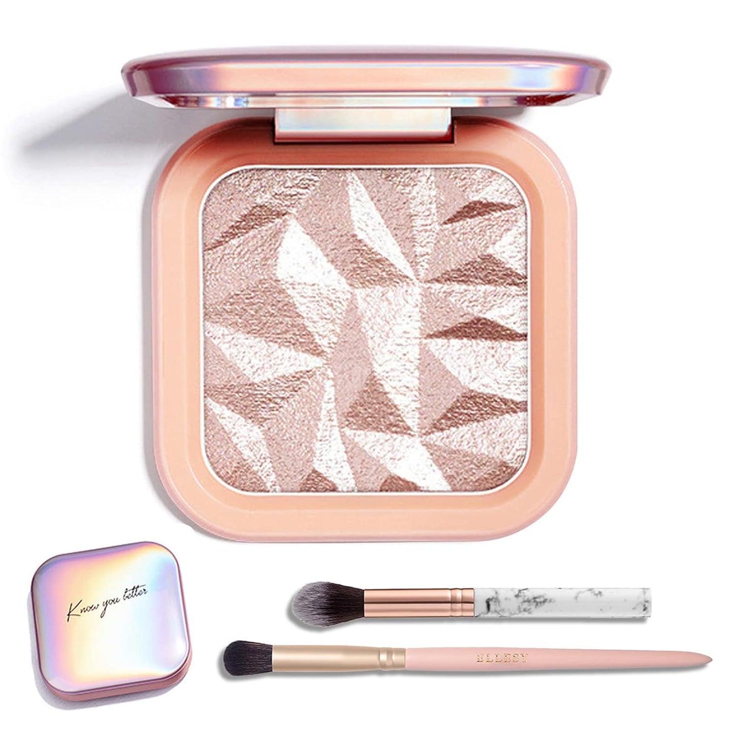Face Highlighter Makeup Palette Kit, Shimmer Glitter Highlight Contouring Palette Natural Nude Shiny Contour Highlight Makeup Illuminator Highlighter Concealer Palette with brush (Nude Pink)