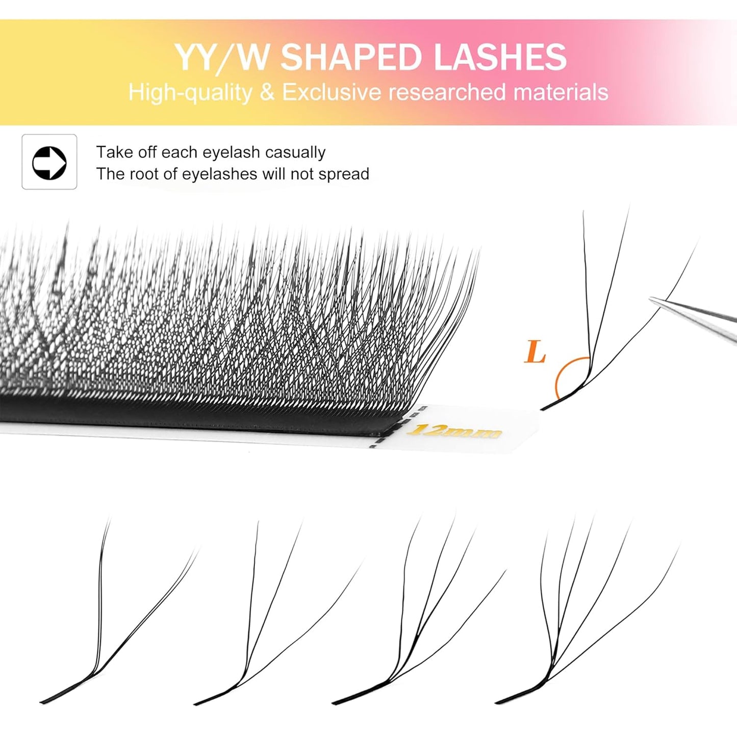 W Lash Extensions 5D Eyelash Extensions W Shape 0.07mm Thickness L Curl 11mm Premade Fans W Lashes Individual Lashes Matte Black 12 Rows False Eyelashes Volume Lashes(W-5D-0.07-L,11mm)