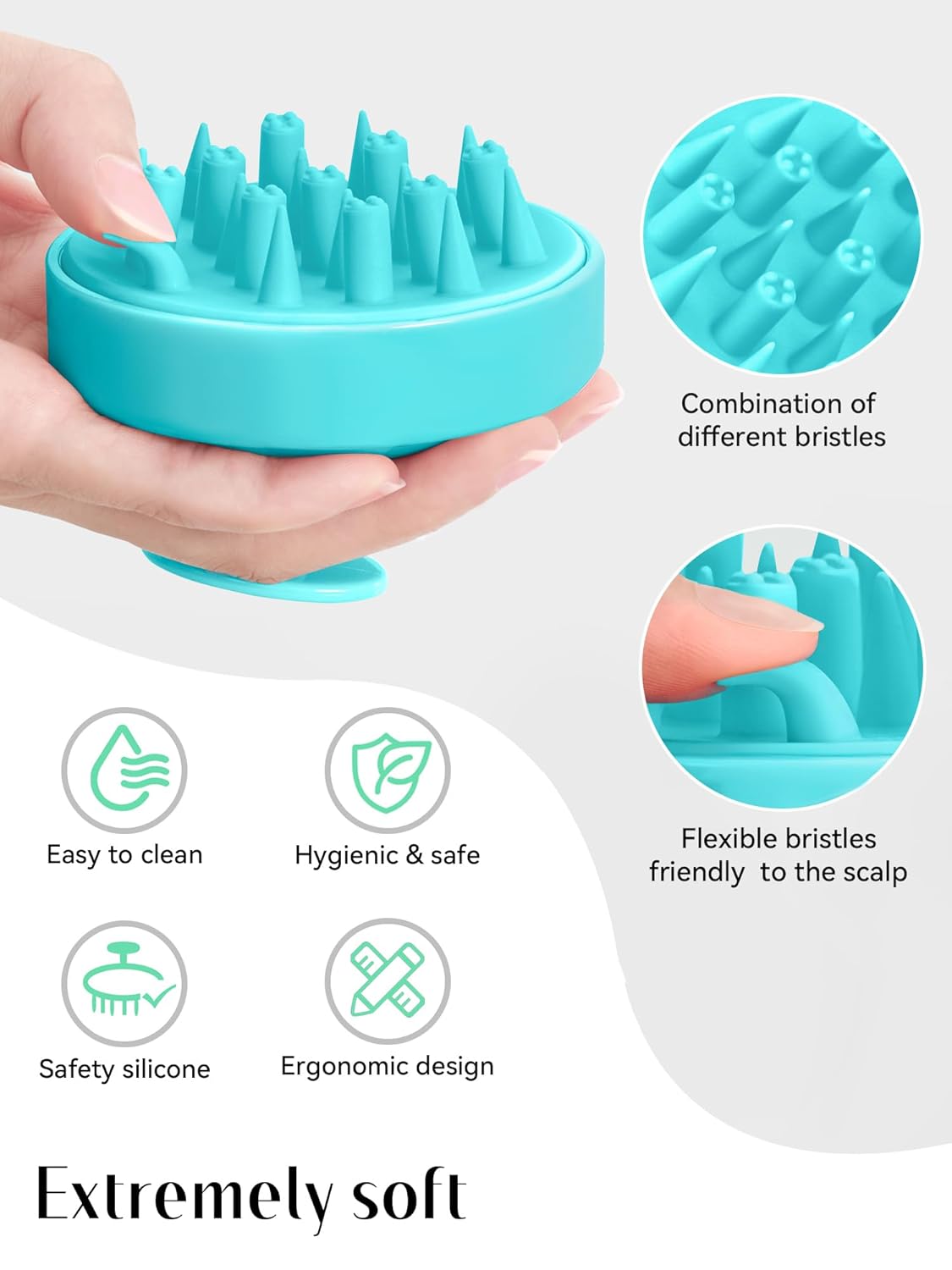 HEETA Hair Scalp Massager for Hair Growth, Shampoo Brush, Scalp Scrubber Exfoliator with Soft Silicone Bristles for Dandruff Removal to Relieve Stress, Wet Dry Use, Green