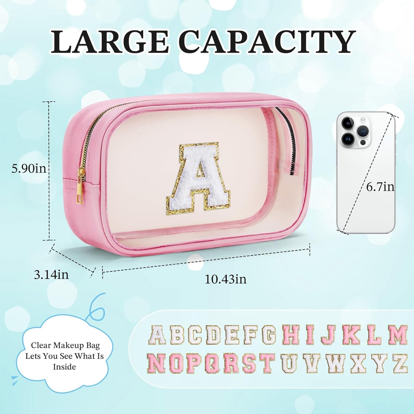 YOOLIFE Travel Makeup Bag Toiletry Bag for Women, Clear Make up Bag PVC Cosmetic Bag Pink Preppy Stuff Travel Accessories Makeup Pouch Birthday Gifts for Women Teacher Mother Wife Girlfriend Gifts W