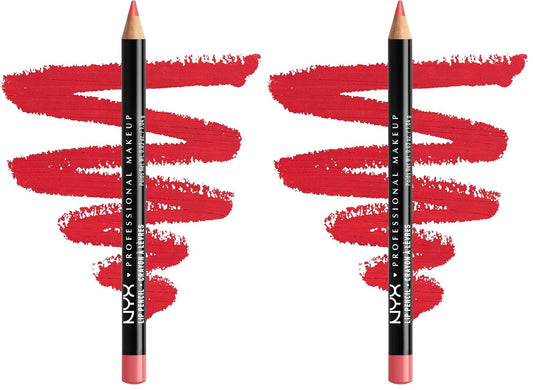 NYX PROFESSIONAL MAKEUP Slim Lip Pencil, Long-Lasting Creamy Lip Liner - Hot Red (Pack of 2)