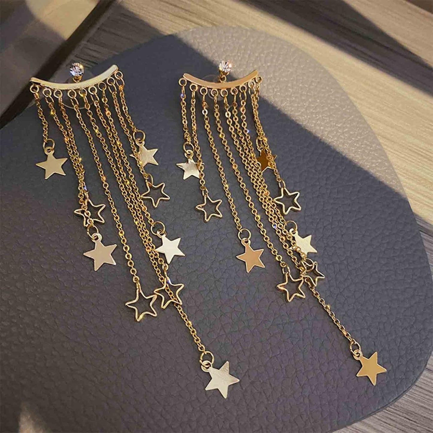 Boho Star Chain Tassel Earrings Gold Star Dangle Earrings Long Chain Drop Earrings Tiny Star Fringe Chain Earrings Jewelry for Women and Girls