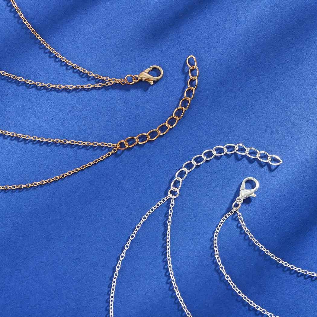 Layered Bead Necklace Chain Round Crystal Pendant Necklaces Jewelry for Women and Girls (Silver)