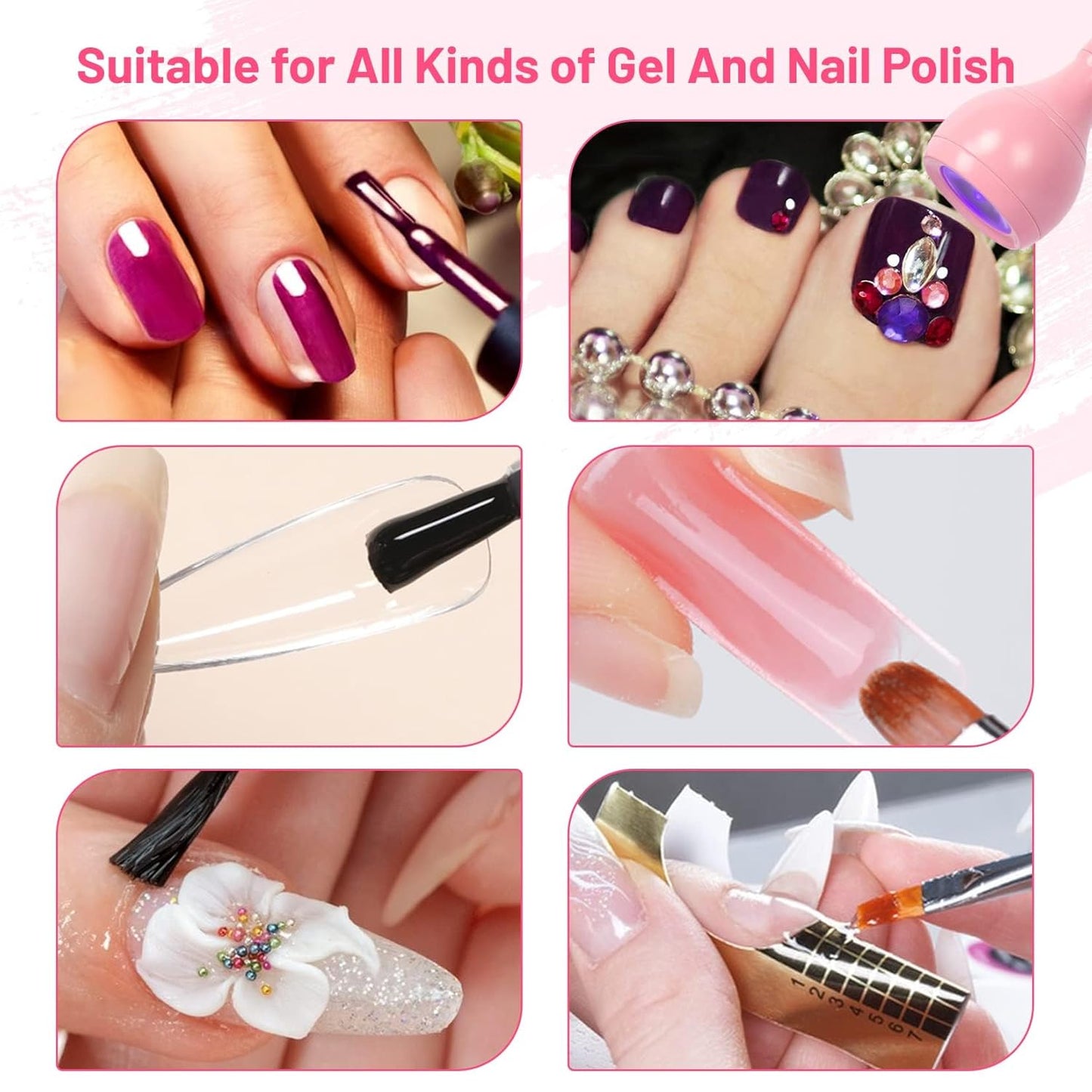 AORAEM LED Nail Lamps 3W Flexible Gooseneck Lamp Quicky Dry Nail Manicure Dryer Gel Polish Curing Light Plug Play Portable Flash Cure Light for Gel Nails Home DIY Professional Nail Tools Pink