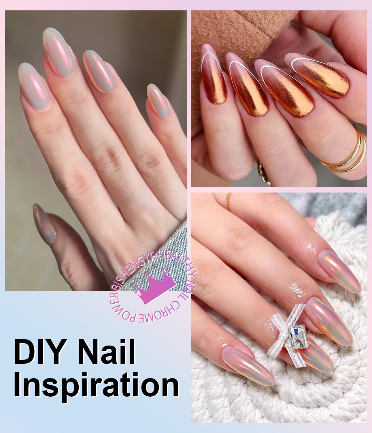 2 PCS Chrome Nail Powder：Mirror Effect Copper Chrome Nail Powder,Metallic Mirror Orange Chrome Nail Powder Decoration for DIY Nail Art,Bronze Pigment Holo Chrome Powder