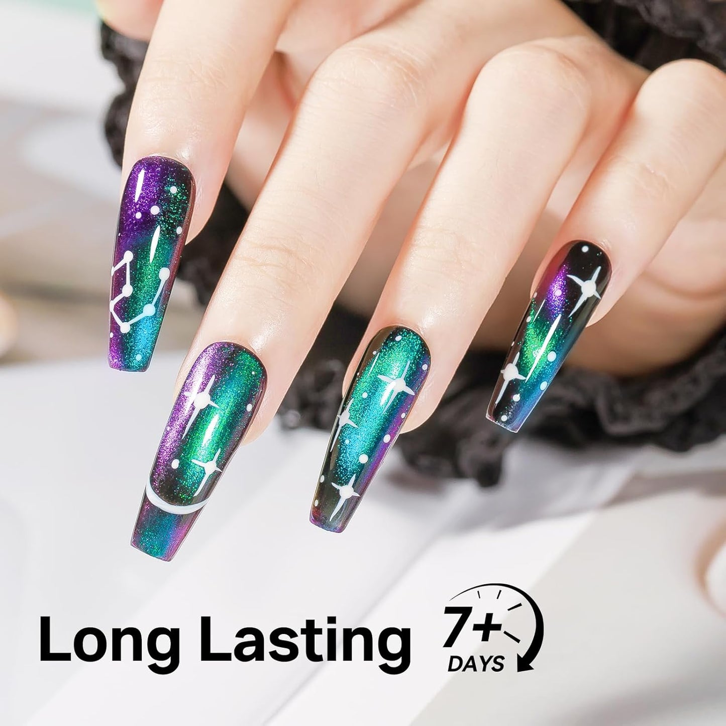 MIZHSE Quick Dry 9D Cat Eye Nail Polish Non Gel, Green to Purple Magnetic Nail Polish with Magnet, Air Drying Fast Cateye Nail Lacquer Galaxy Effect Manicure Home Gift for Women 15ml