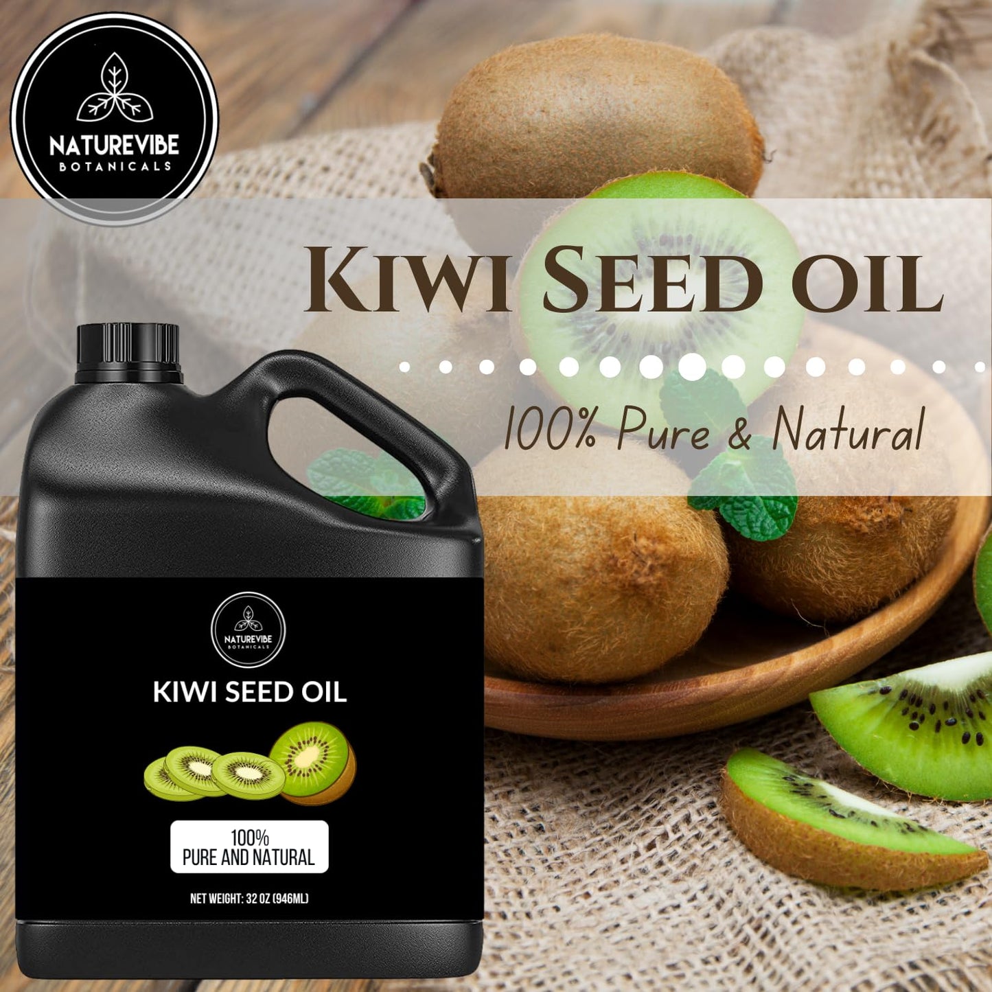 Naturevibe Botanicals Kiwi Oil 32 Ounces | 100% Pure and Natural | Great for Skin Care and Hair Care