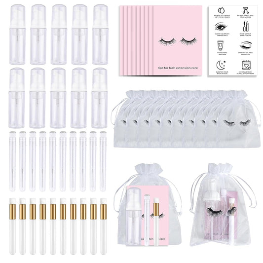 50PCS Lash Shampoo Bottles Brushes Set, Empty Lash Shampoo Bottle, Lash Cleaning Brush, Eyelash Extension Tube Brush, Instructions Cards, Aftercare Bags for Lash Business Clients (50pcs in white)