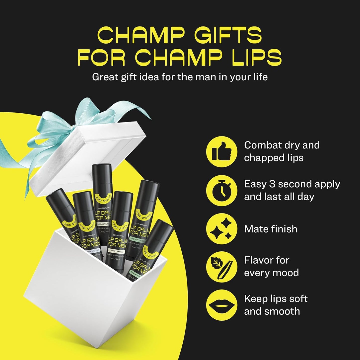 Lip Balm for Men - All Natural Mens Chapstick - Mens Lip Balm - Contains Vitamin E and Beeswax - Chapstick for Men - Peppermint, Coconut & Vanilla Lip Balm - Lip Balm Men (6 pack)