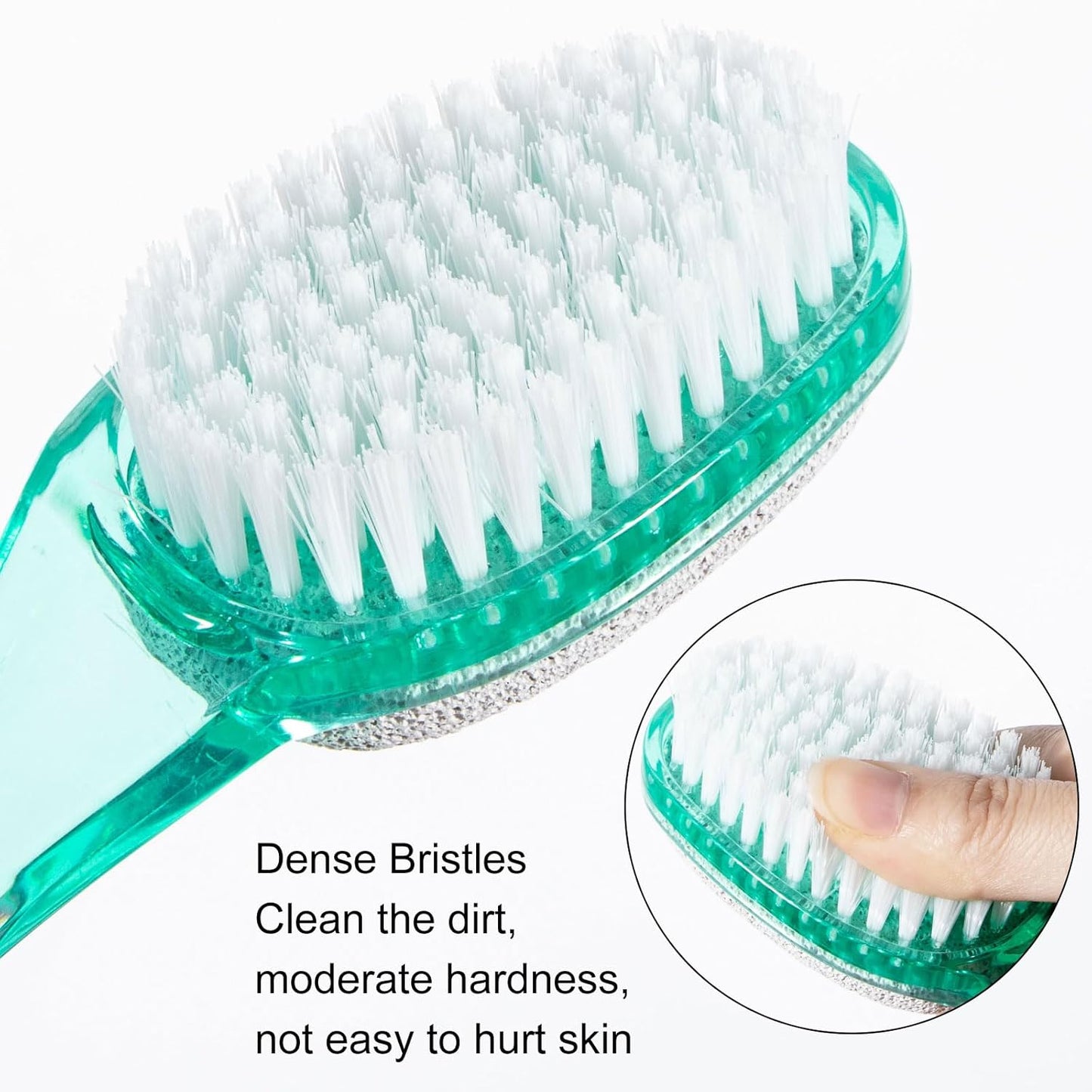 2 Pcs Foot Brush for Shower with Handle 2 in 1,Ooloveminso Large Foot Pumice Stone Brush Scrubber Foot File Calluses Remove Suitable for Horniness Foot Spa,Foot Care Smooth Skin (Green&Transparent)