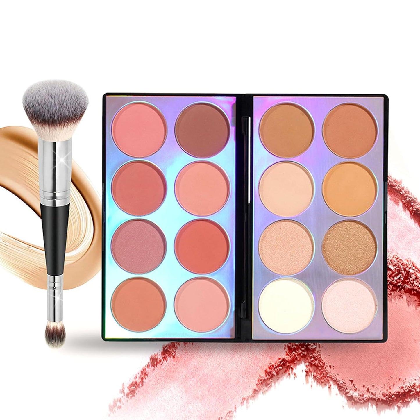 Blusher Contour Highlighter Makeup Palette, 16 Color All-in-One Matte- Bronzer Facial lluminator Palette with Makeup Brush, Long Lasting and Soft Powder, Pro Makeup Powder Kit