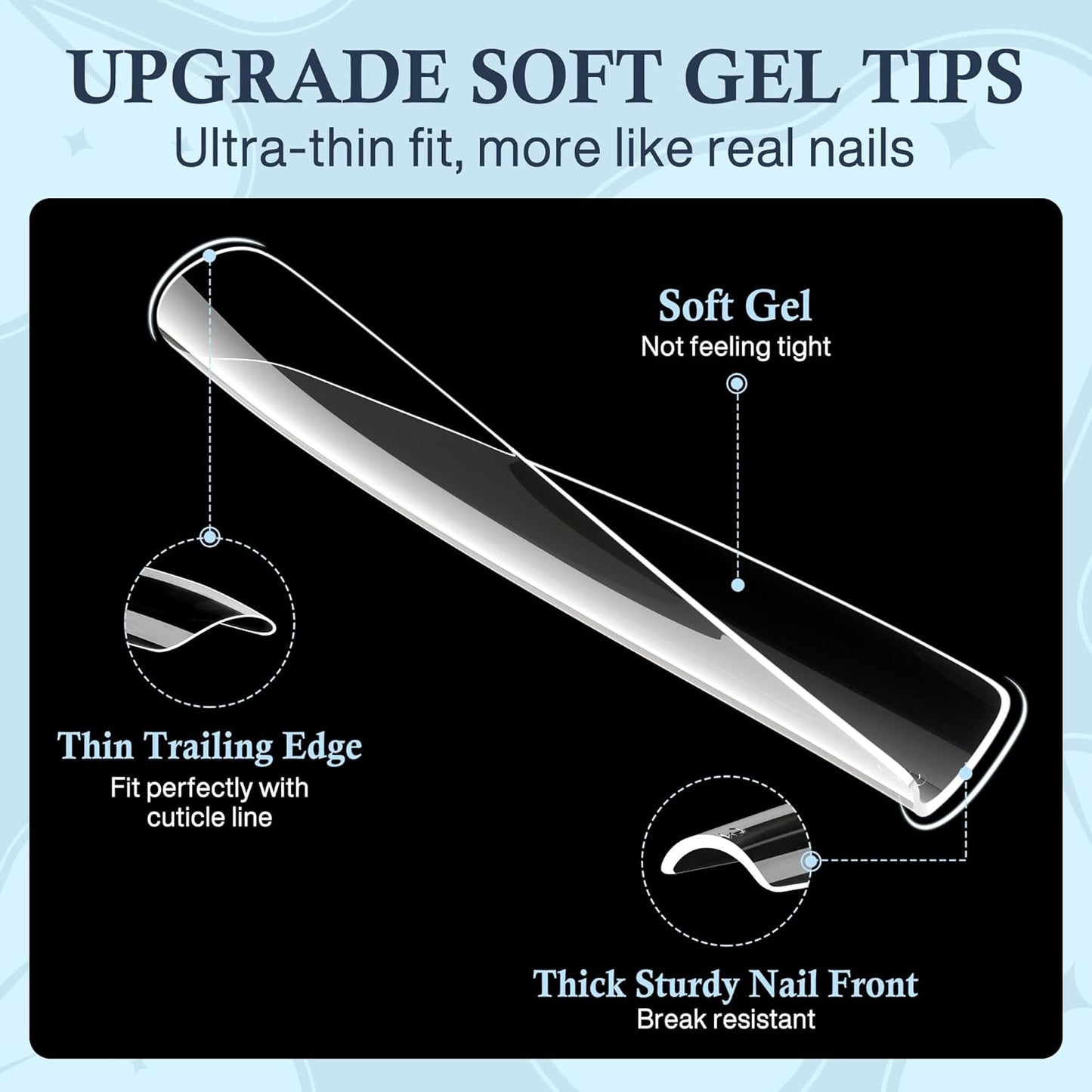 Tapered Square Nail Tips, XXL 240Pcs 12 Sizes Full Cover Fake Nails Extra Long Straight Nail Tips No C Curve Gel Nails Clear Gel Nails Tips Nail Extension for DIY Nail Art