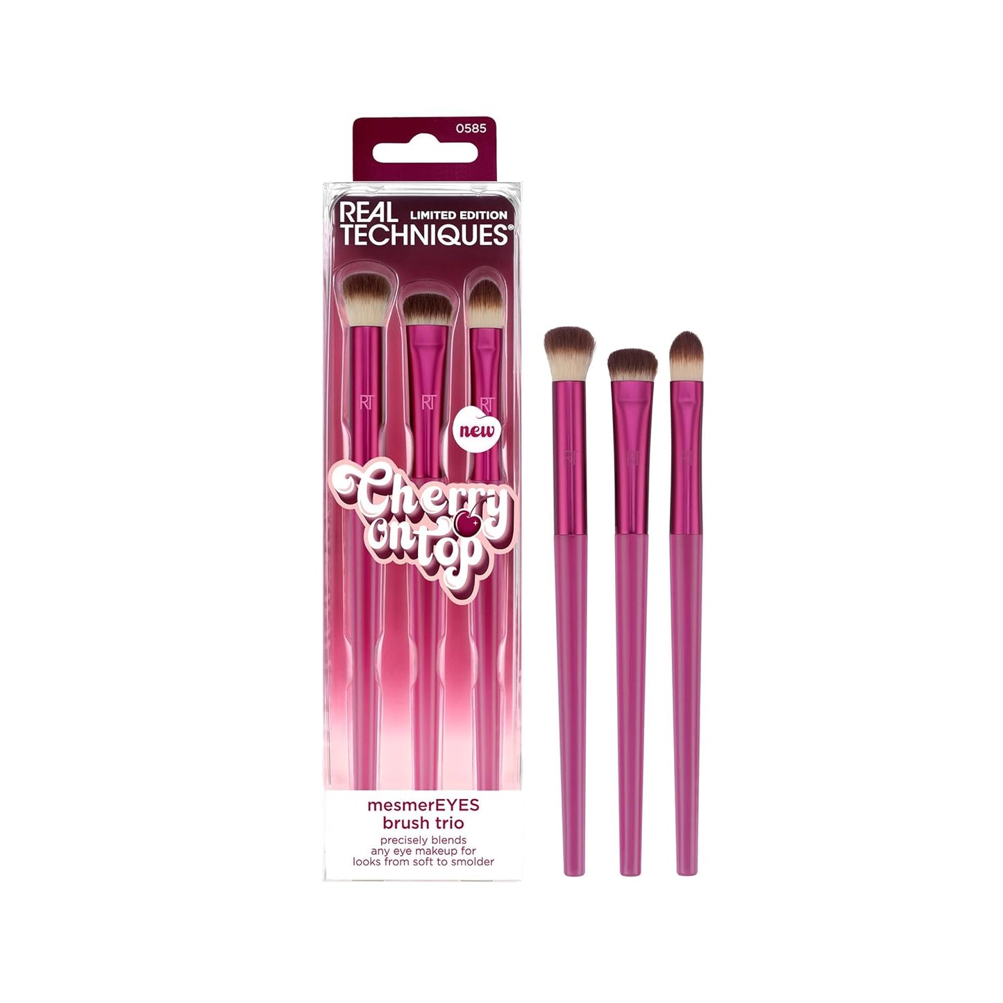 Real Techniques Cherry On Top MesmerEYES Brush Trio, Limited Edition Makeup Brush Set, Synthetic Bristles, Eyeshadow Blending Brushes, Vegan & Cruelty-Free, For Powder & Cream Shadow, 3 Piece Set