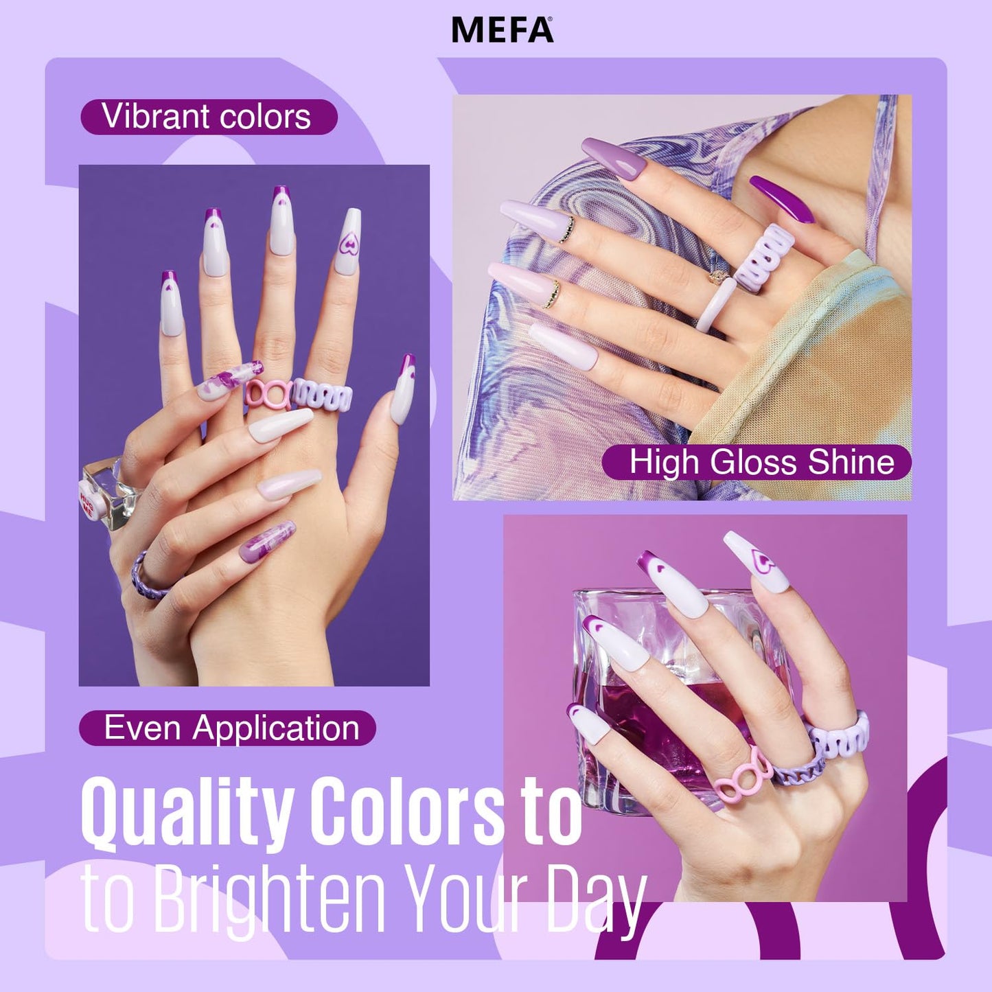 MEFA Purple Gel Nail Polish, 6 Colors Gel Polish Set Pink Shimmer Purple Nail Polish Soak Off Grape Lilac Violet Gel Nail Art Manicure DIY Salon Gifts for Women Girls
