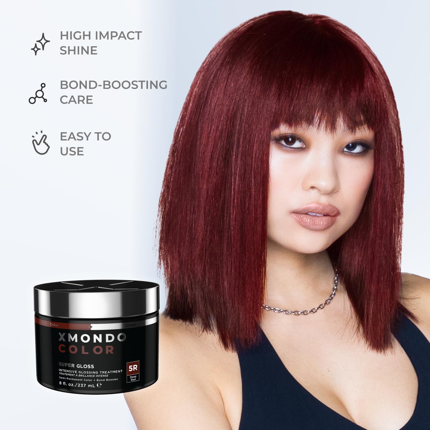 XMONDO Color Deep Red Brown Color Depositing Mask & Semi-Permanent Hair Dye Super Gloss Infused with Bond Boosters for Nourishment, Revitalize & Repair, Vegan Formula, 8 Fl Oz