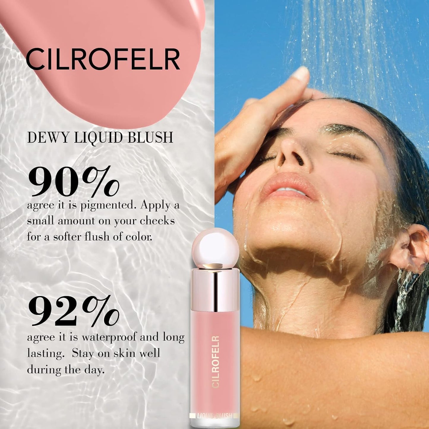 Cilrofelr Dewy Liquid Blush, Soft Cream Liquid Blush for Cheek, Buildable & Blendable Pigment, Lightweight & Smooth Texture, Longwear Formula for a Soft, Natural Flush (02 Fuchsia Pink)