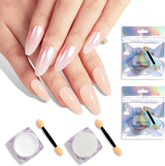 MelodySusie 2Pcs Chrome Nail Powder for Gel Nails, Pearl Powder Mirror Effect Pigment Pearlescent Mermaid Pigment Pearl Glitter for Home DIY Salon Use