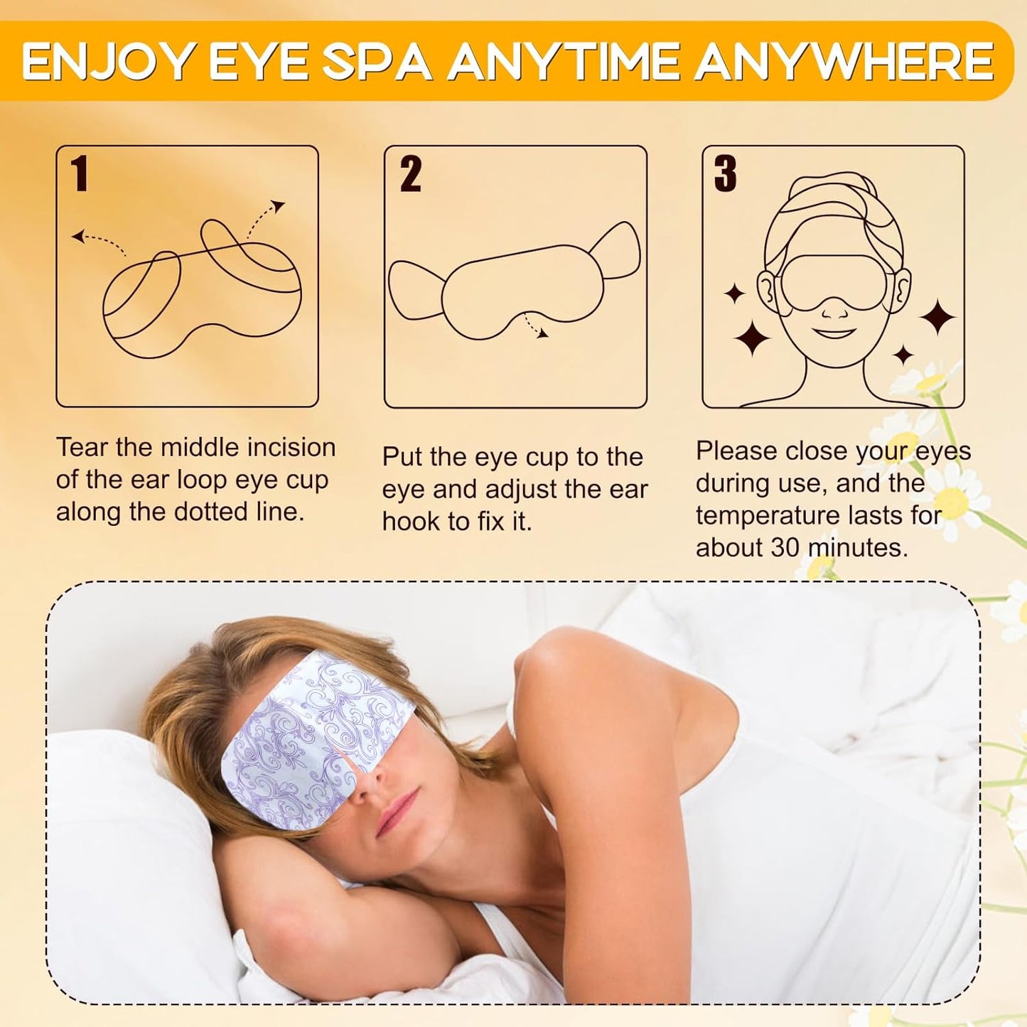 XPCARE 32 Pack Steam Eye Masks for Dry Eyes, SPA Warm Sleep Eye Mask, Disposable Heated Eye Mask for Dark Circles, Puffy Eyes, Relief Stress Eye Fatigue(Chamomile)