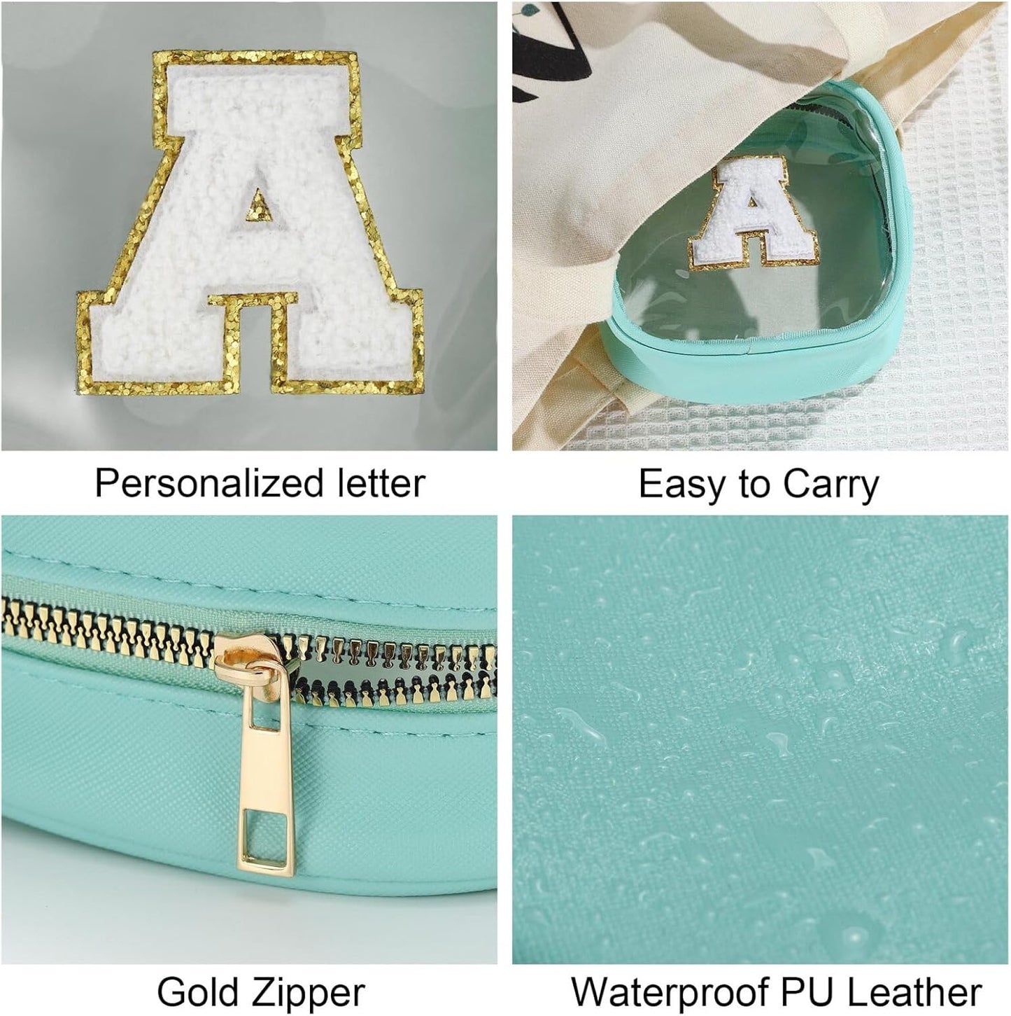 YOOLIFE Initial Make Up Bag Travel Toiletry Bag, Clear Makeup Bag Preppy Cosmetic Bags Organizer Travel Essentials Gifts for Women Teen Girlfriend Teacher Mom Birthday Gifts Mini Blue D