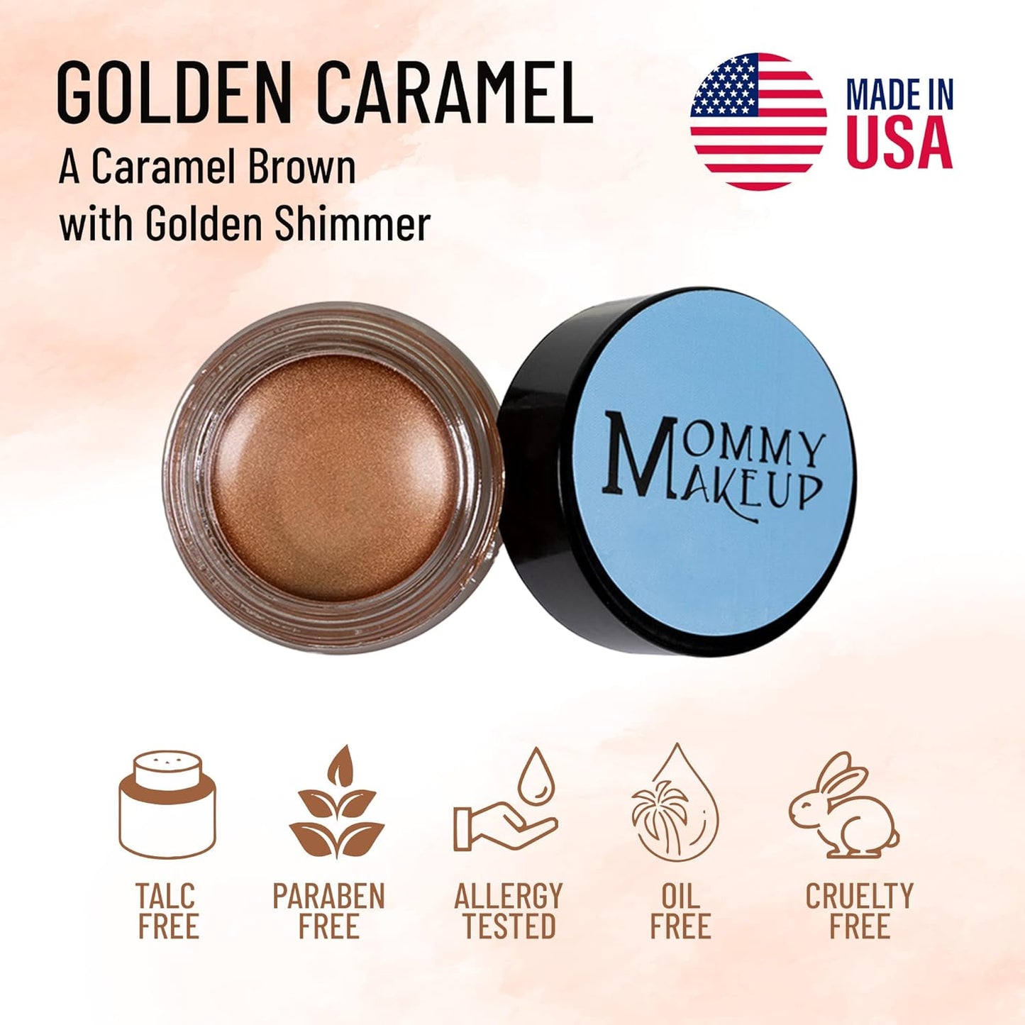 Mommy Makeup Any Wear Creme Eyeshadow - Waterproof, Crease-Proof, Long Lasting, High Pigment, Oil-free - Cream to Powder for Eyes, Cheeks & Lips (Golden Caramel)