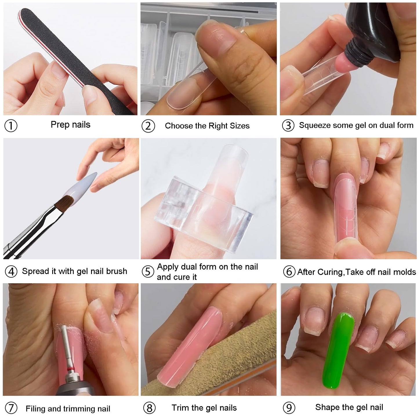 120Pcs Dual Nail Forms,Long Almond Extension Poly nail gel Nail Forms Full Cover Reusable Nail Molds 12 Sizes for Solid Nail Gel Glue Nail Art Design Salon&DIY(Extra Long Almond)