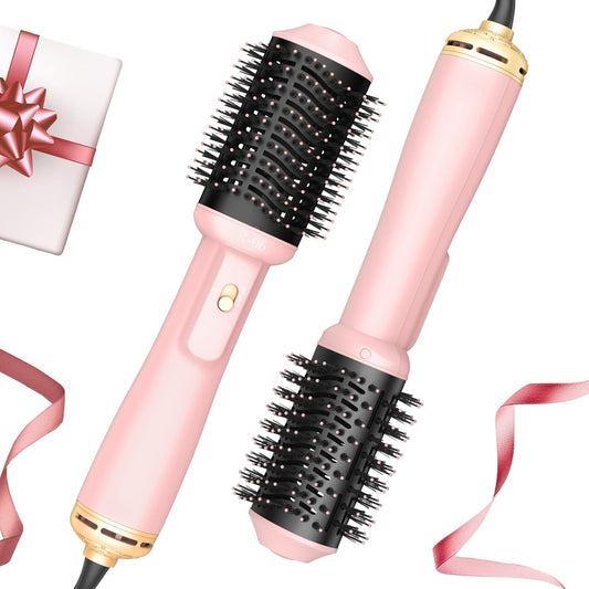 Hair Dryer Brush Blow Dryer in One, 4 in 1 Hair Dryer and Styler Volumizer with Oval Barrel, Professional Salon Hot Air Brush for All Hair Types, Bright Pink