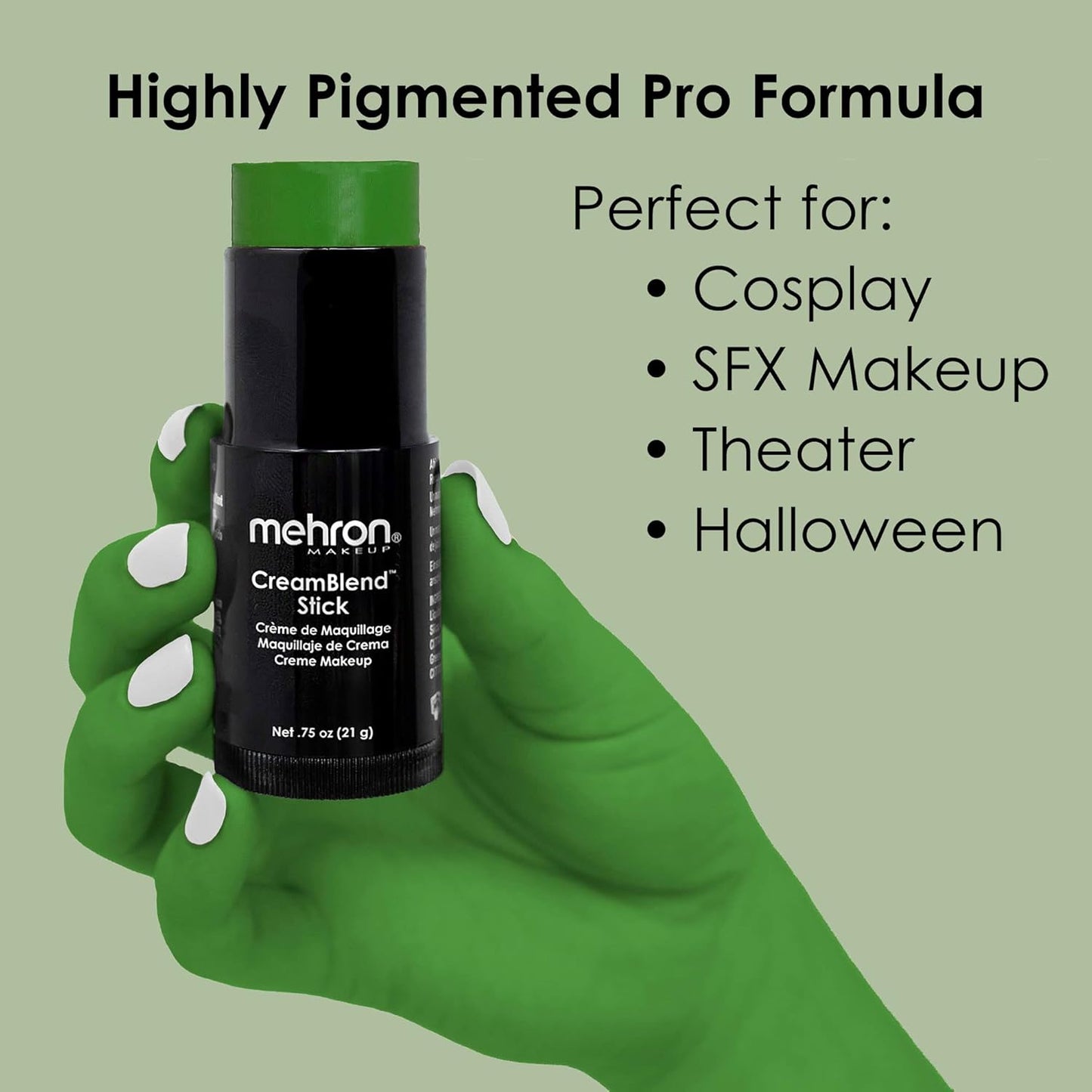 Mehron Makeup CreamBlend Stick | Face Paint, Body Paint, & Foundation Cream Makeup | Body Paint Stick .75 oz (21 g) (Green)
