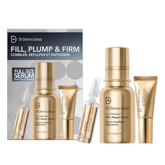 Dr. Dennis Gross Fill, Plump & Firm Kit – DermInfusions™ Hyaluronic Acid Serum, Eye Cream & Lip Treatment | Boost Hydration, Smooth Fine Lines & Enhance Volume | Limited Edition Gift Set