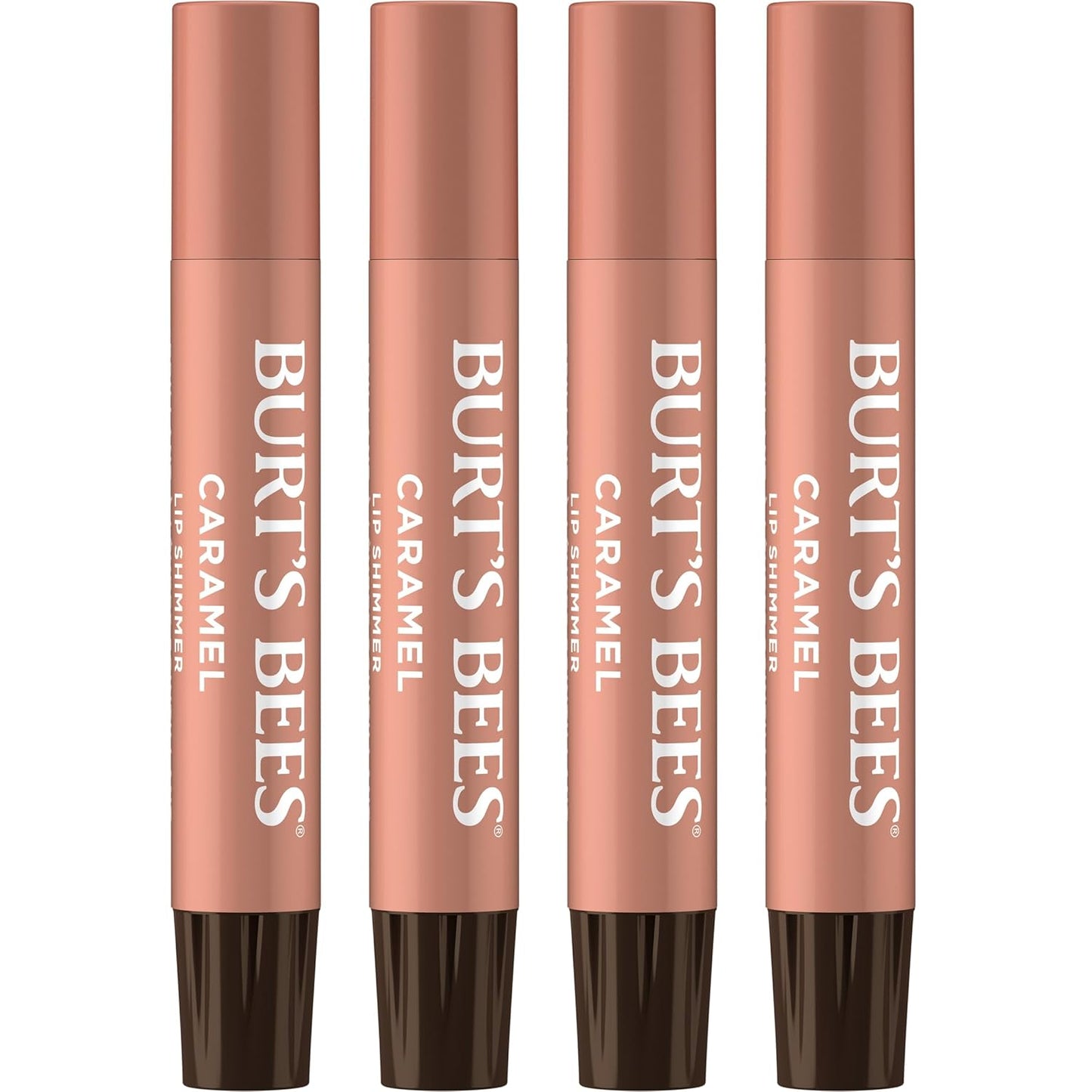 Burt's Bees Shimmer Lip Tint Set, Tinted Lip Balm Stick, Moisturizing for All Day Hydration with Natural Origin Glowy Pigmented Finish & Buildable Color, Caramel (4-Pack)