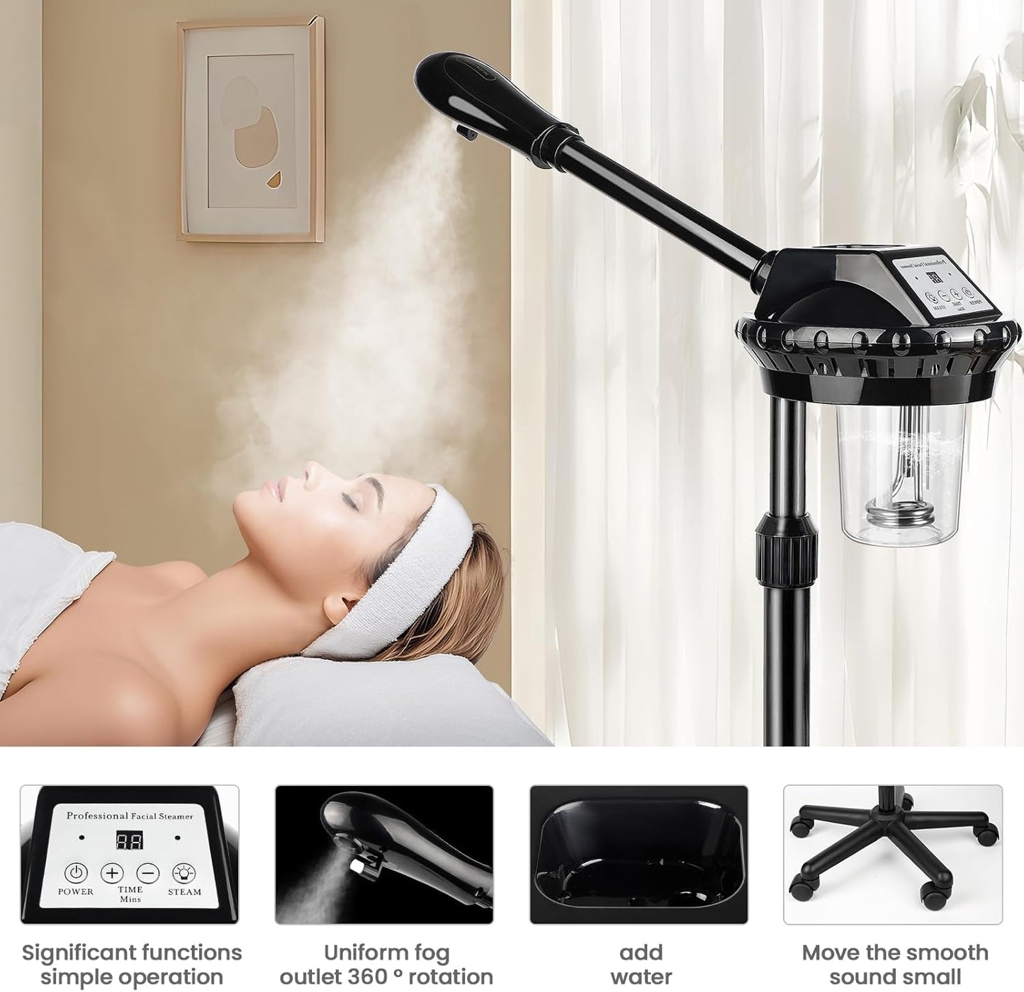 Professional Face Steamer, Adjustable Height and Angle, Facial Steamer Clean Skin Firming Pores and Moisturizing Suitable for a Beauty, Spa, at Home