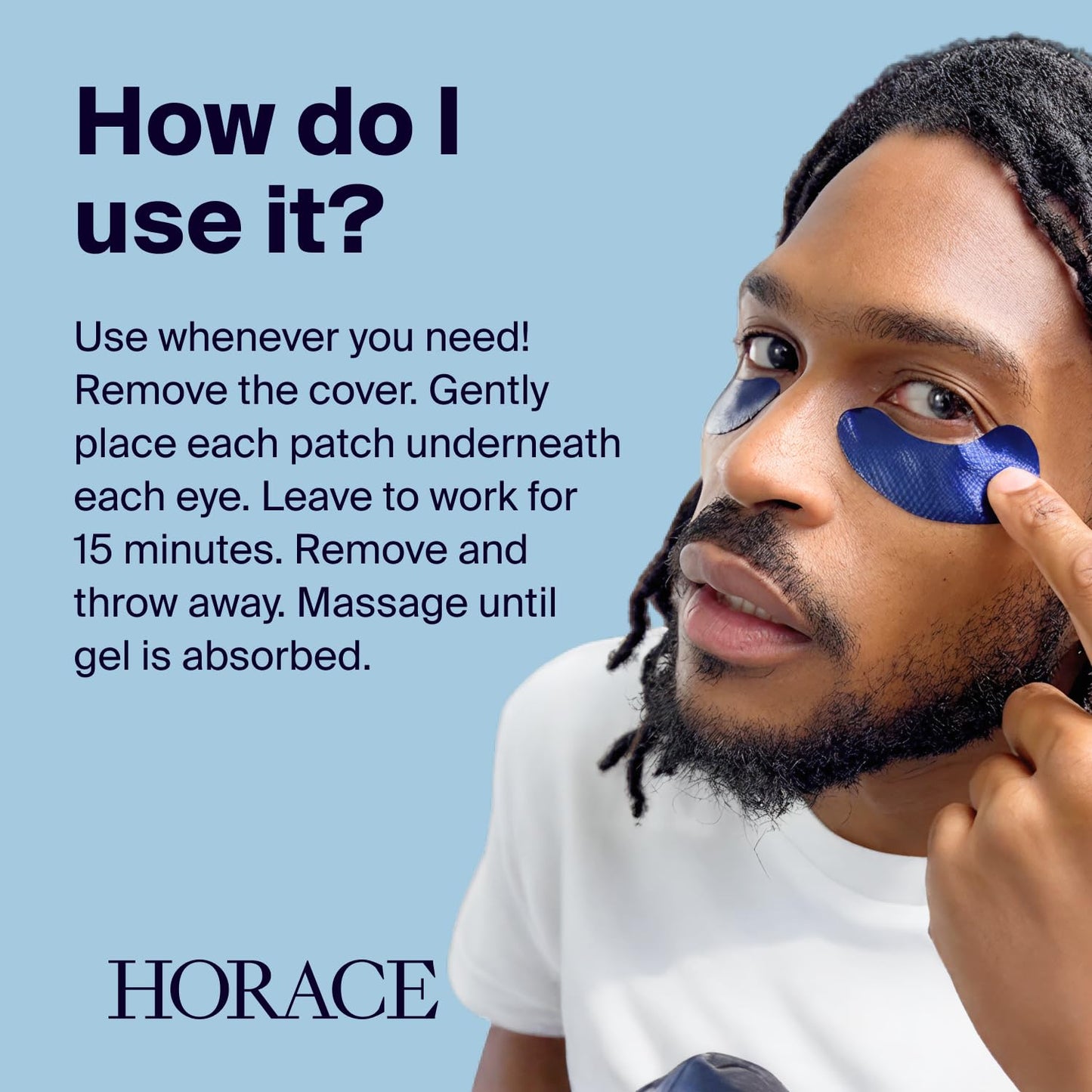 HORACE Anti-Fatigue Under-Eye Patches for Men - Dark Circle and Puffiness Reduction - Moisturising & Refreshing Hydrogel Treatment - Vegan and Silicon-free Skincare - Unscented, Pack of 5 Pairs