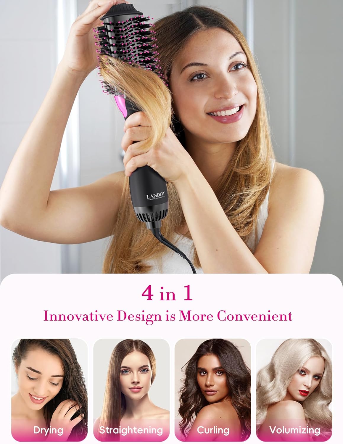 Hair Dryer Brush Blow Out Brush - Hot Air Styler and Volumizer for Smooth, Frizz-Free Results - 60mm Oval Barrel HairDryer for Salon Blowout & Dry Quickly - One-Step Drying Volumizing Straightening