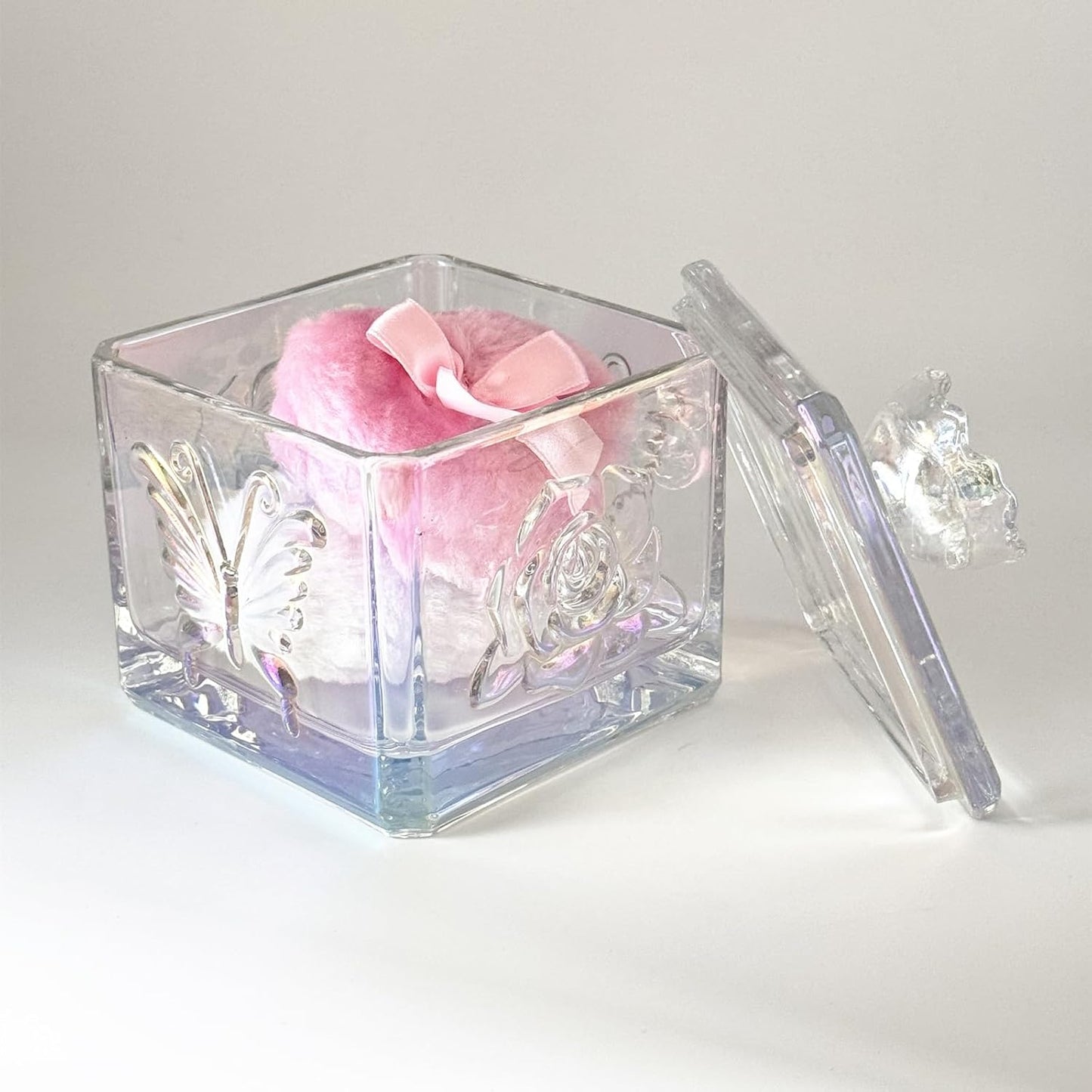 Body Powder Puff and Container - Glass Dusting Powder Container with 2 Soft Puffs – Vintage Powder Puff Case for Women & Girls (3.74x3.74x4.53 H in)- GRB013-Multi