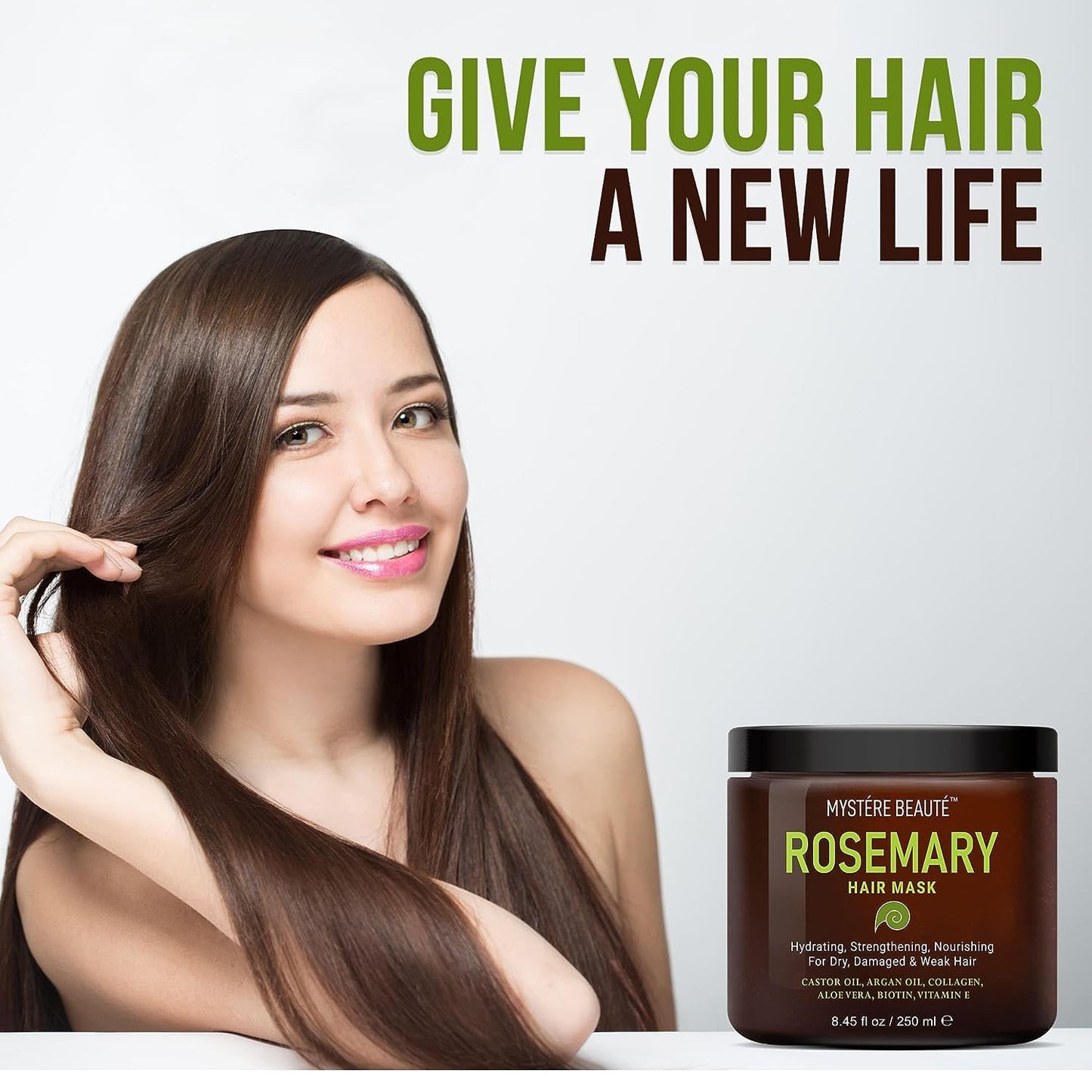 Rosemary Deep Conditioning Hair Mask for Dry Damaged Hair and Growth with Collagen Argan Oil - Rosemary Oil Leave in Conditioner aceite de romero puro y natural 8.5 fl oz x 2 Pack