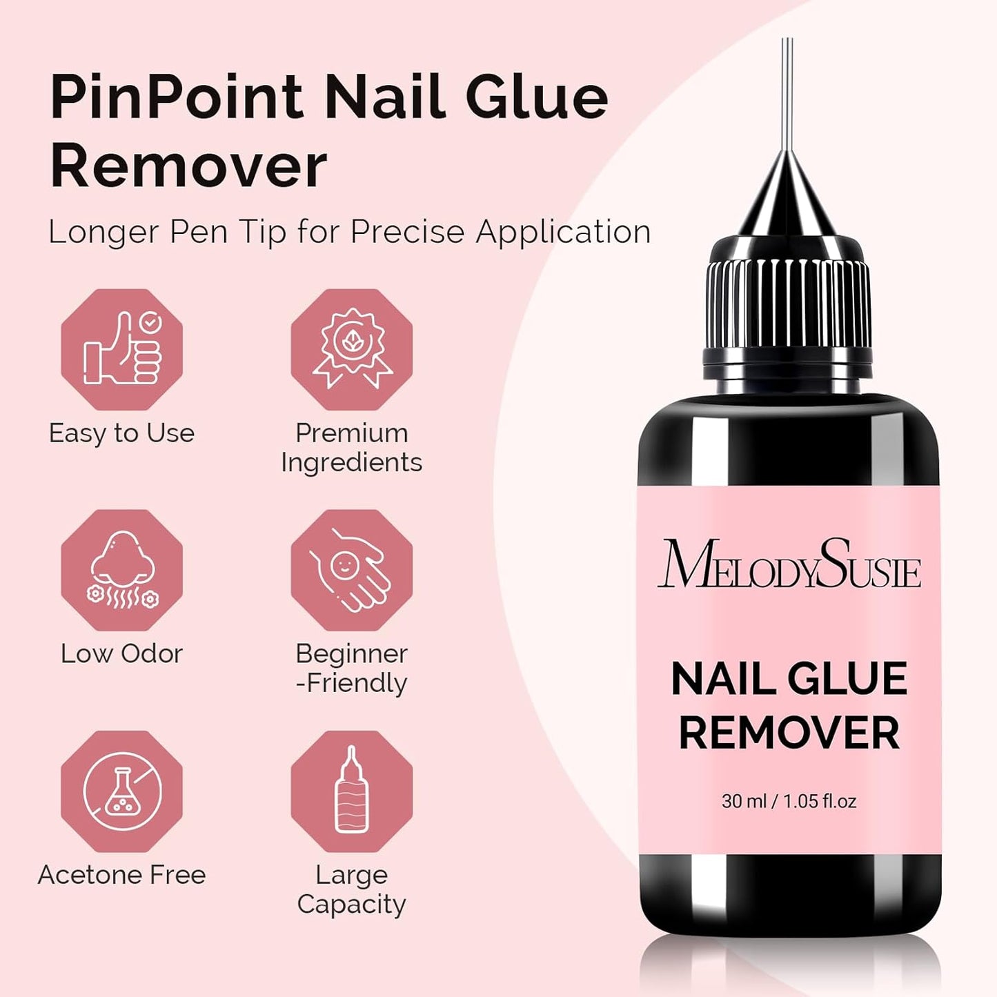 MelodySusie 30ML Nail Glue Remover for Press on Acetone Free Nail Polish Remover Multi-Functional Remover for Nails Tips Gentle Glue Remover for Gel x Nails for Home Salon
