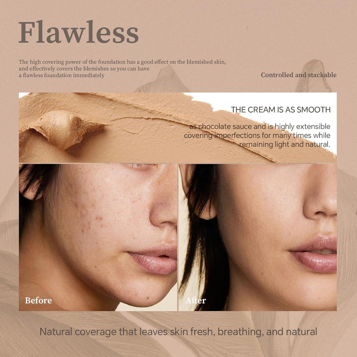 Multi-Use Foundation Stick Makeup with Brush,High Coverage Blendable Lightweight Contour Stick,Waterproof Flawless Natural Finish Creamy Foundation Makeup,Longwear Face Makeup Stick(#3)