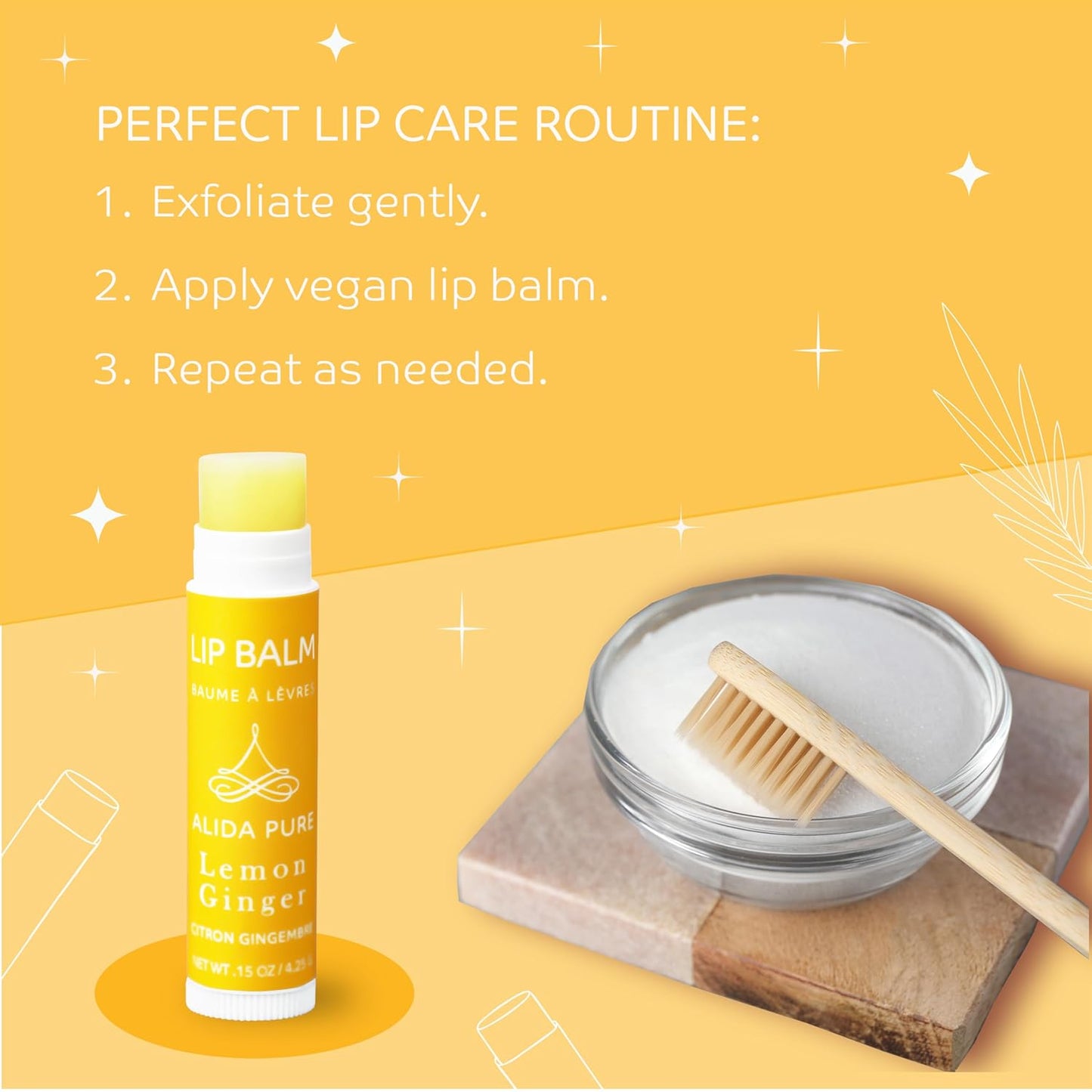 Lemon Ginger Lip Balm Collection, Vegan Set, Bees Wax Free, with Organic Jojoba and Avocado Oil, Vitamin E, Natural Moisturizer For Dry, Cracked, or Chapped Lips, 3 Tube Set