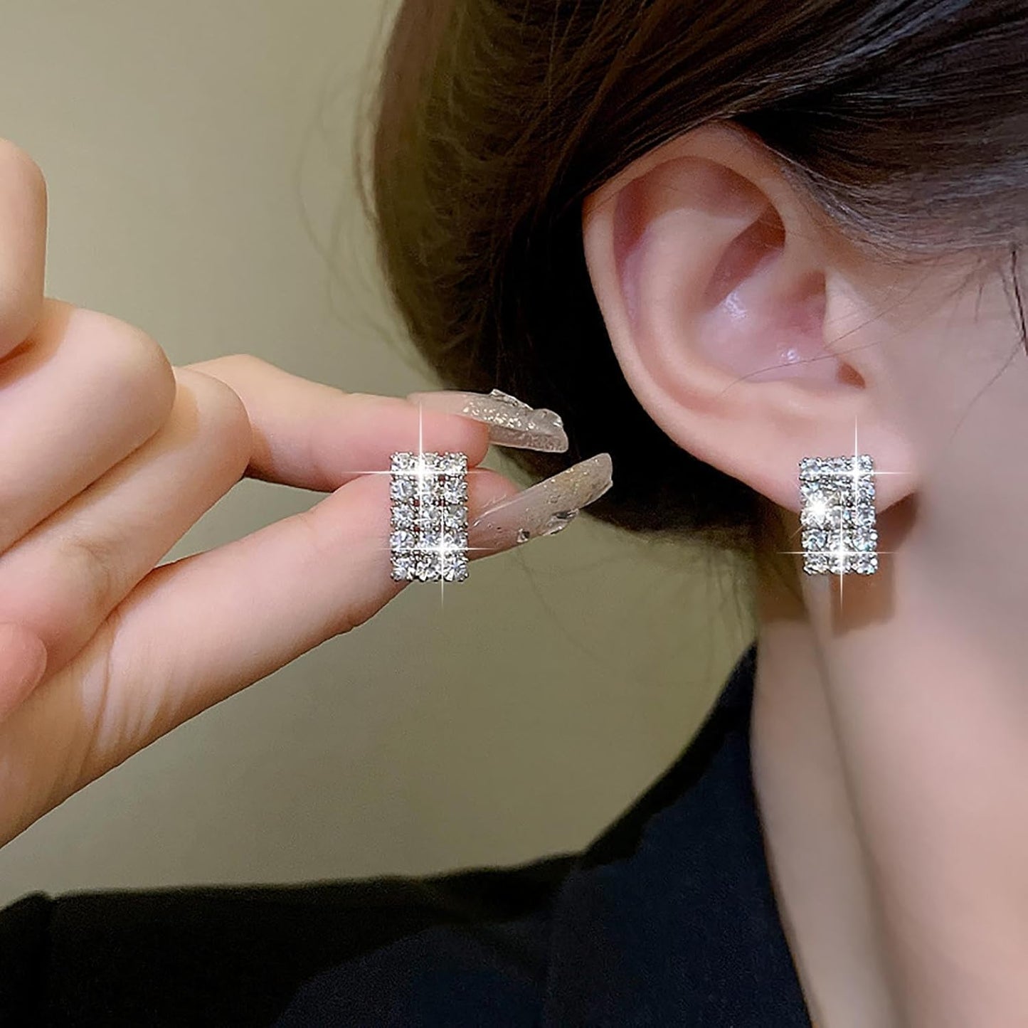 Vintage Rhinestone Square Earrings Square Crystal Earrings Silver Geometry Square Stud Earrings Sparkly Cz Bridal Earrings Jewelry for Women