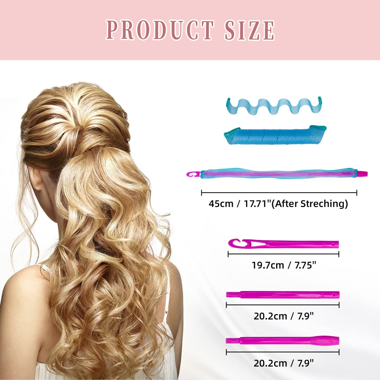30pcs Heatless Hair Curlers Rollers Spiral Curls Styling Kit with 2 Styling Hooks, No Heat Curlers for Women Girl's Medium and Long Hair17.8”(45 cm)…