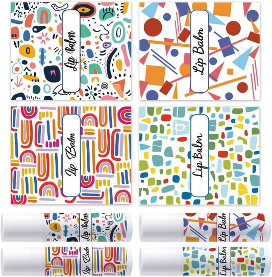 OLYCRAFT 100Pcs Self-Adhesive Lip Balm Tag Stickers 1.7x2.1 inch Waterproof Adhesive Label with Colorful Texture Rectangle Lipstick Tag Sticker for Lip Balm Container Tubes Lipstick Wrapping Decor