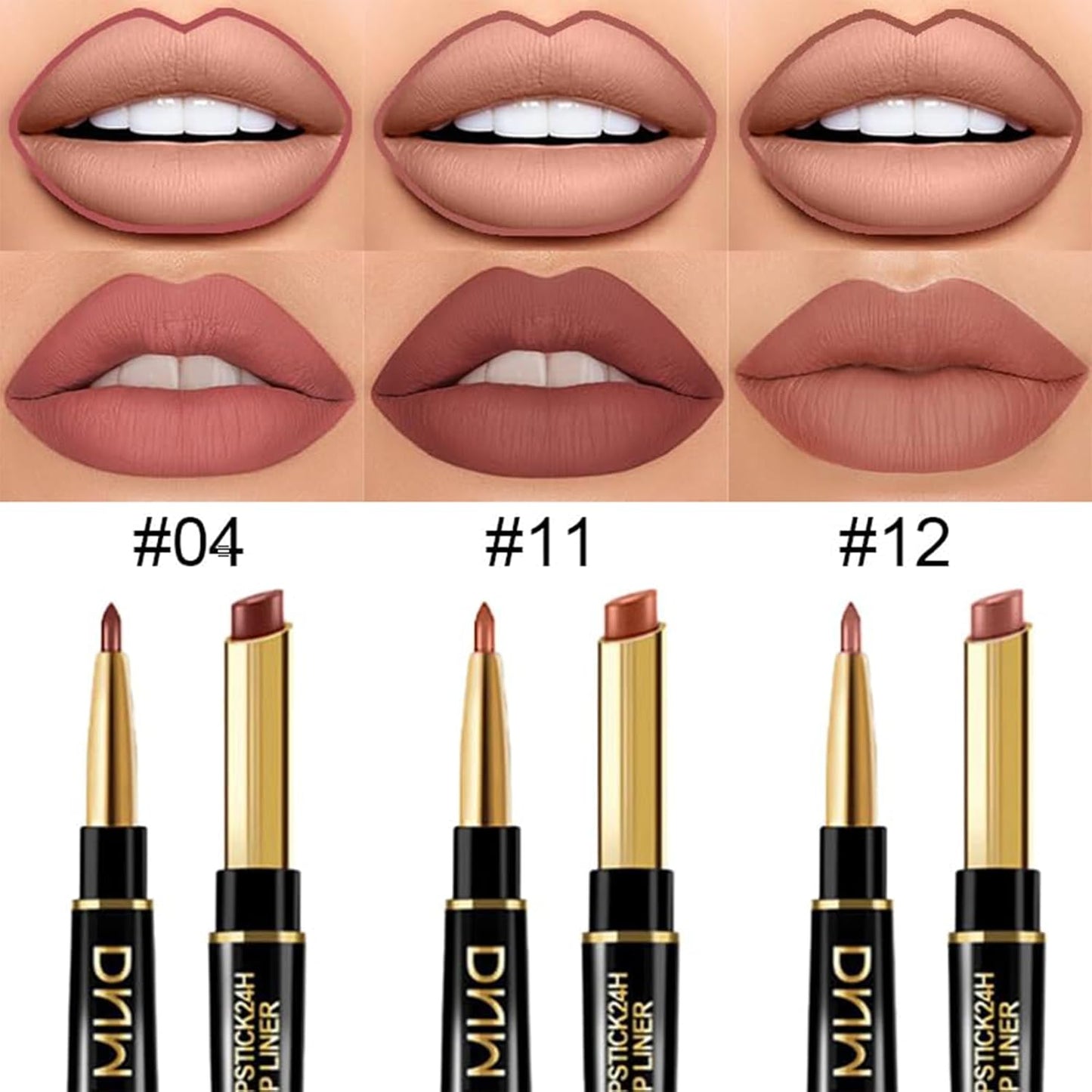 PHOERA Foundation Full Coverage,3Pcs Lip Liner and Lipstick Set Chestnut Nude Brown for Matte Finish,PHOERA Makeup Wrinkles Matte Natural Finish for a Flawless Complexion(104-Buff Beige+Lip SetA)