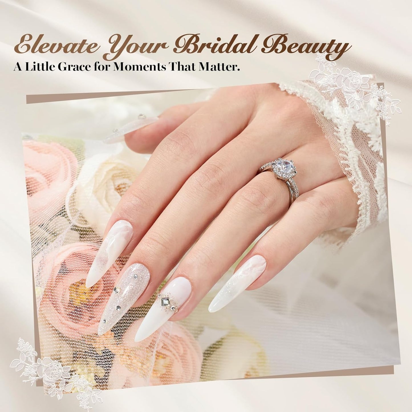 Beetles Wedding Gel Nail Polish Kit – Wedding Beauty 6 Colors Gel Polish, HEMA Free 15ml UV LED Soak Off Manicure with Base Coat Top Coat All in an Elegant Gift Box Nail Set for Bride