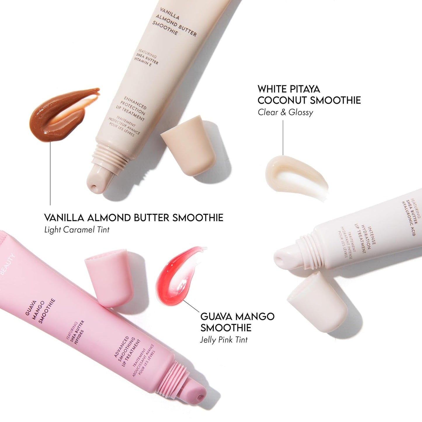 ESW Beauty Smoothie Lip Treatment Set – White Pitaya Coconut, Guava Mango & Vanilla Almond Butter – Hydrating & Smoothing Lip Gloss Set